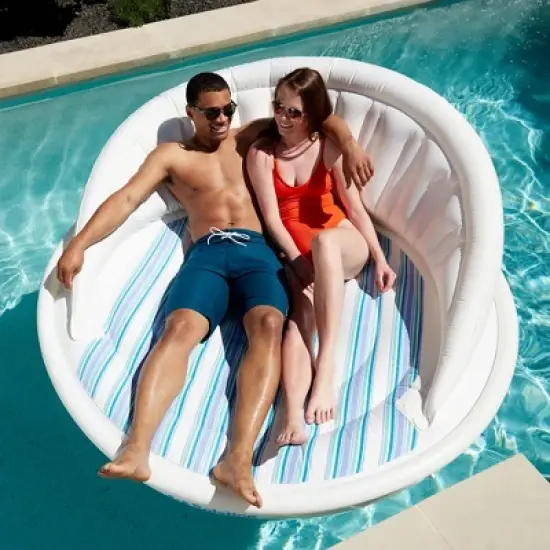 Swimline Solstice Aqua Sofa 2 to 3 Person Inflatable Pool Lounger Couch Float Raft w/Instaflate System & Throw Pillows for Kids & Adults, Blue/White image {4}