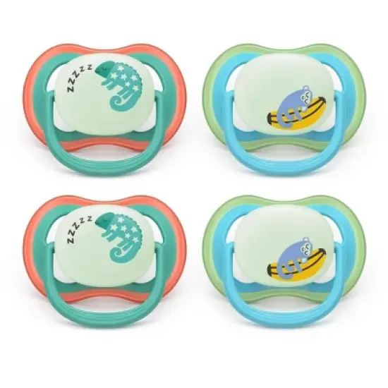 Philips Avent Ultra Air Pacifiers 6-18m - Chameleon/Sleeping Monkey Night - 4pk image {1}