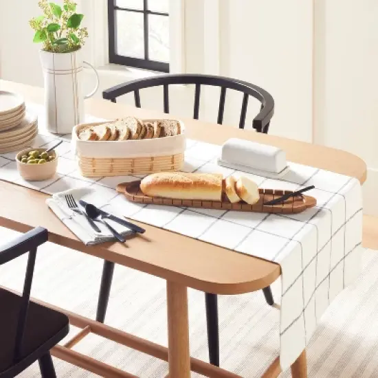 20"x90" Grid Lines Woven Table Runner Cream/Gray - Hearth & Hand&trade; with Magnolia image {1}