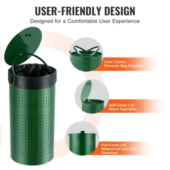 VEVOR Dog Poop Trash Can with 50 Liner Bags, 11.5 Gallons Outdoor Dog Waste Bin with Lid & Liner Clip for Pet Waste Station, Green image {3}