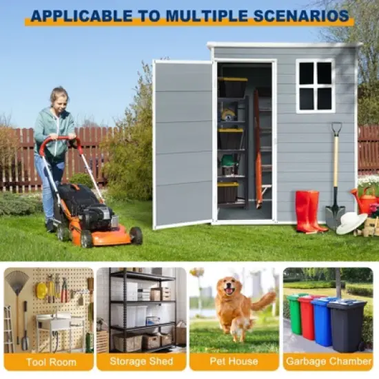 5ft x 3ft Resin Outdoor Storage Shed Plastic Garden Sheds with Floor and Lockable Door for Backyard, Lawn, Grey (W540S00019) image {1}