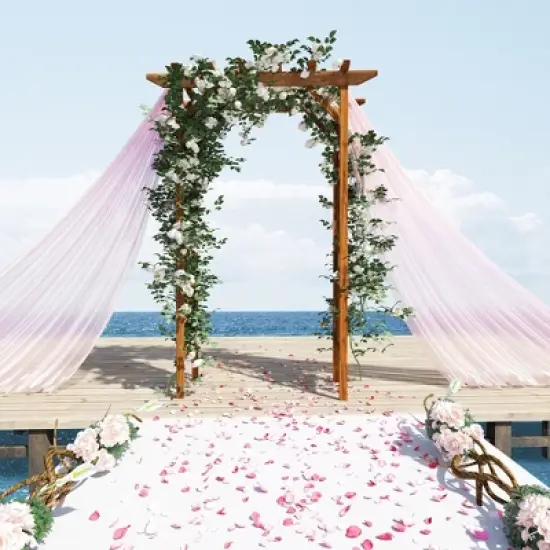 Outsunny 79in Wooden Garden Arbor Arch Trellis with Classic Countryside Style, Pergola Style Roof for Climbing Vines for Ceremony Party Weddings image {1}