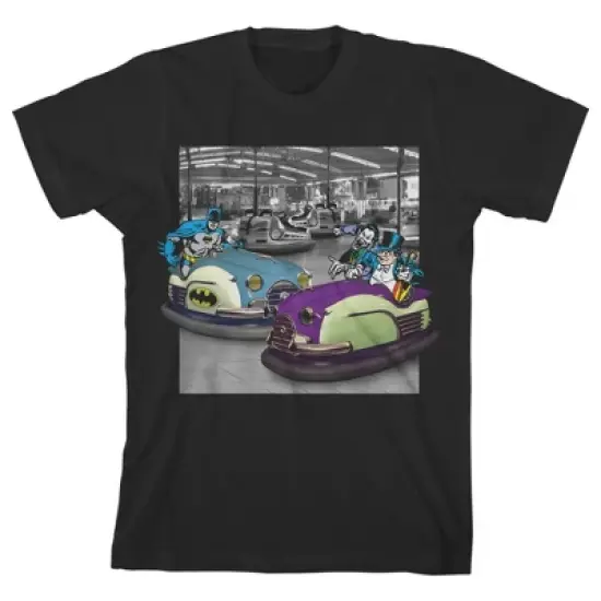 Batman, Joker, Penguins in Bumper Cars Black Graphic Tee Toddler Boy to Youth Boy image {4}