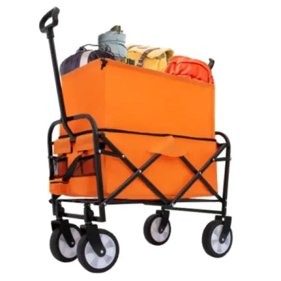 FURNIinspire Outdoor Serving Carts Multi-use Bag Collapsible Foldable Wagon Cart Beach Wagon for Camping Shopping, Orange, 25.98"*17.32"*37.4" image {1}