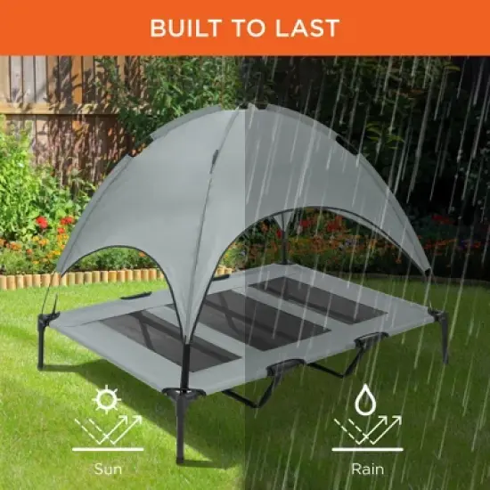Best Choice Products 48in Elevated Cooling Dog Bed, Outdoor Raised Mesh Pet Cot w/ Removable Canopy, Carrying Bag image {4}