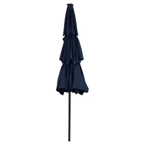 Sunnydaze 3-Tier Outdoor Patio Umbrella with Polyester Canopy, Solar LED Lights, Push Button Tilt and Crank - 10' - Navy image {10}