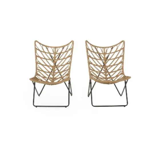 Christopher Knight Home 2pc Byson Wicker Outdoor Patio Accent Chairs Light Brown/Black image {12}