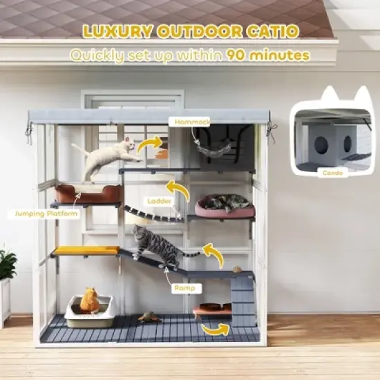 SKYONE Weatherproof Outdoor Catio: Spacious Fir Wood Enclosure with Hammock, Condo, Platforms, image {3}