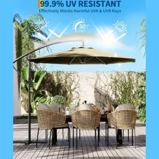 10 FT Cantilever Umbrella, Outdoor Offset Patio Umbrella with Easy Tilt Adjustment, 8 Ribs, UV Protection for Backyard, Lawn, Garden image {3}