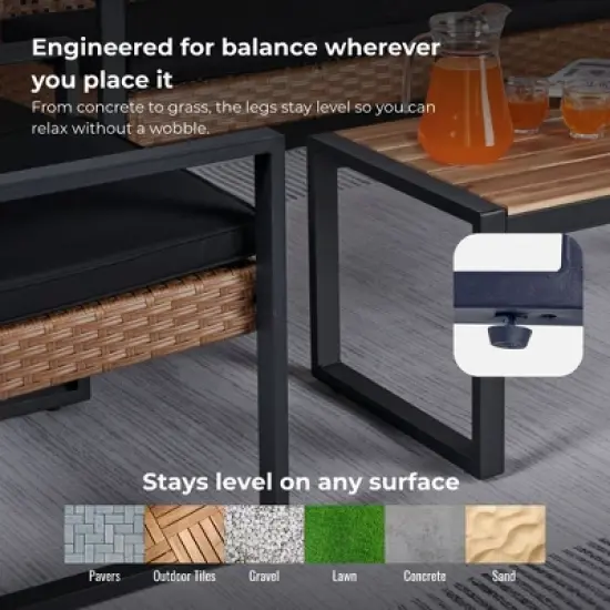 Aukfa Modern Weave 4-Piece Outdoor Patio Conversation Set with Cushions and Wood-Top Coffee Table - Noir Garden Sofa & Chair Set image {1}