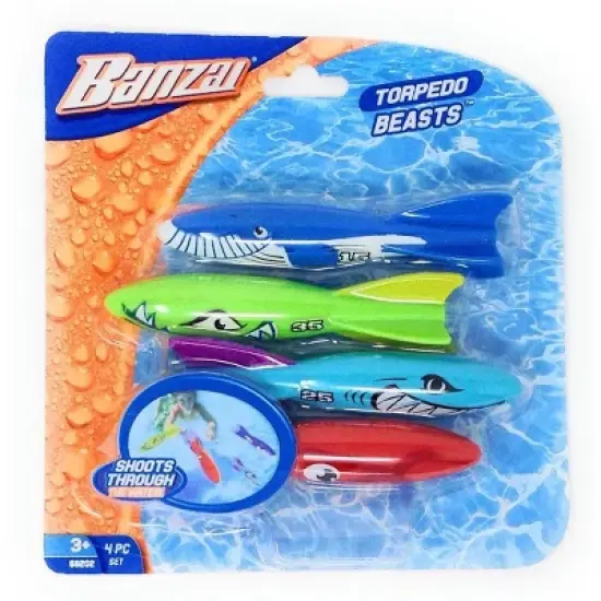 Banzai Swimming Pool Diving Toys Torpedo Beasts Sharks, 4 in a Pack, Ages 3+ image {2}