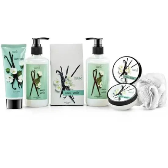 Warm Vanilla Bath and Body Gift Basket for Women & Men 8-Piece Spa Luxurious Bath Set image {1}