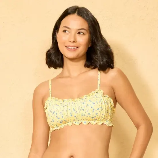 Women's Ruffle Edge Shirred Bralette Bikini Top - Wild Fable&trade; Yellow/Blue Floral image {2}