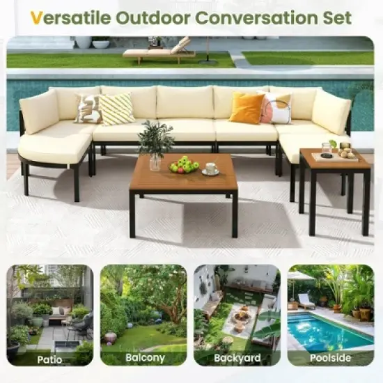 6-Piece Outdoor Patio Sectional Sofa Set with WPC Coffee Table, Side Table, Water-Resistant Cushions,outdoor Conversation Set image {14}
