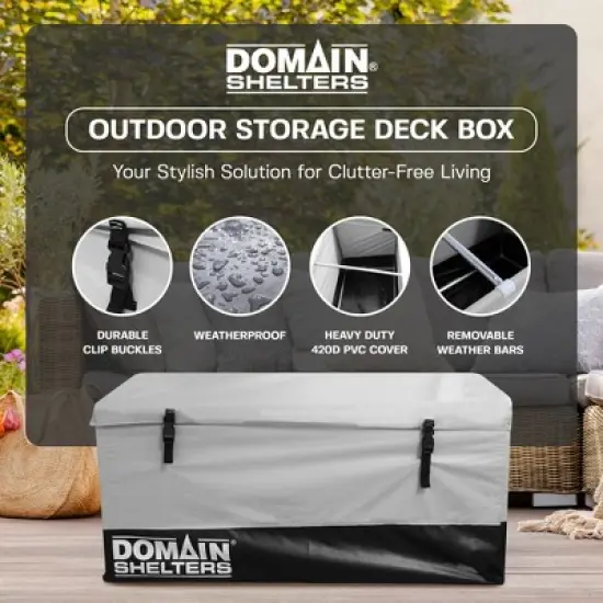 Domain Shelters Outdoor Patio Backyard Garden Storage Container Deck Box w/Removable Weather Bars & Clip Buckles, Gray/Black image {1}