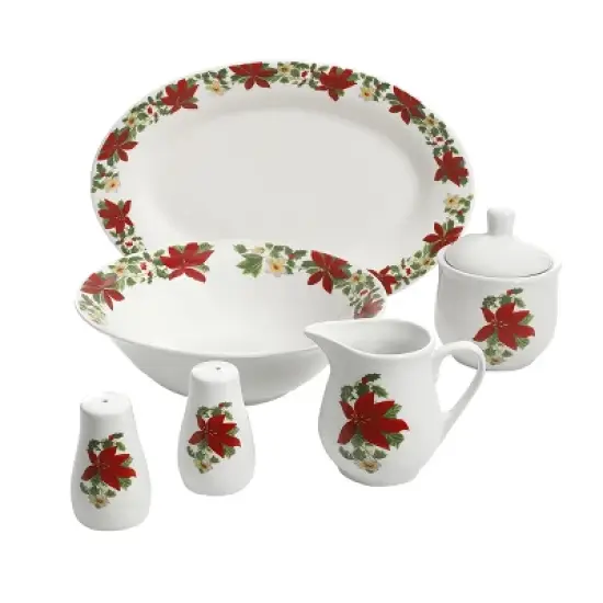 Gibson Home Perfect for Holidays Poinsettia 7 Piece Porcelain Serving Set in Red image {7}