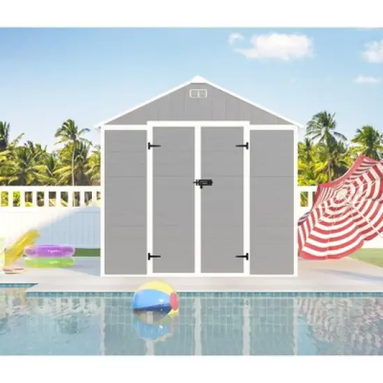 8*8ft resin storage shed, high quality pp material, strong structure, waterproof, rust and UV proof, large storage space, HD window lighting image {10}