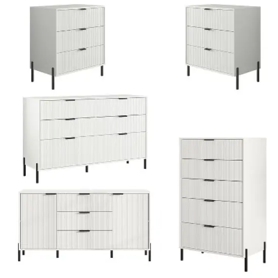 Festivo 5pc Modern Elegance Bedremm Chest and 2 Dressers and 3 Drawer Nightstands Set image {16}