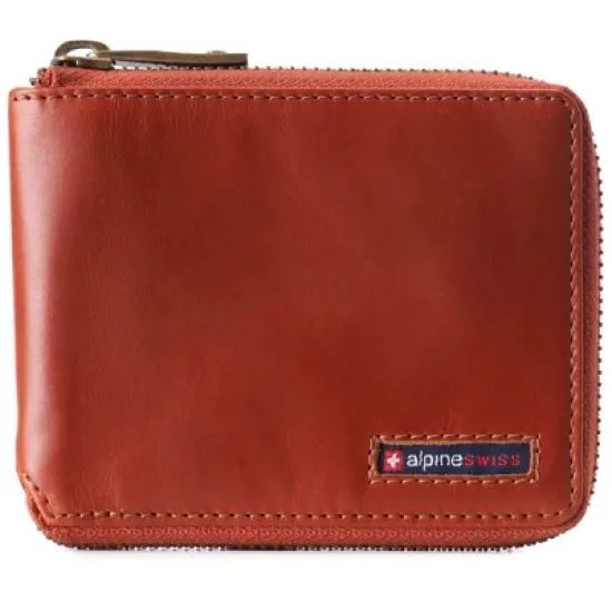 Alpine Swiss Logan Mens RFID Safe Zip Around Wallet Cowhide Leather Zipper Bifold with Gift Box image {7}