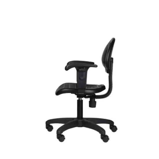 16"-21" Adjustable Height Polyurethane Task Office Chair with Arms Black- Hampden Furnishings image {17}