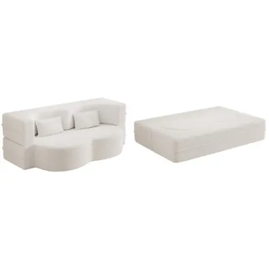 78" Convertible 2 Seater Sofa Bed Couch Twin Bed Sleeper Sofa With 2 Pillows Teddy Fabric Foam-Filled Floor Sofa Couch-Cuddlewood image {5}