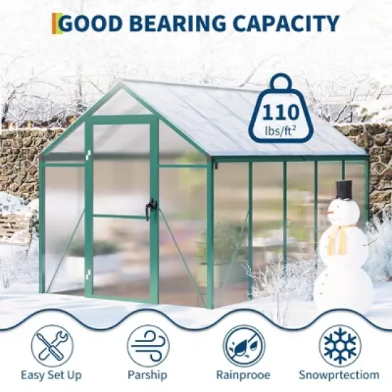 6x10 FT Aluminum Greenhouse with Roof Vent Ground Nails Lockable Push Door Large Walk-in Green House for Outside Garden Backyard Patio Lawn image {4}