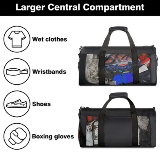 Boxing Gym Bag, WITSTEP Mesh Boxing Duffle Bag with Detachable Shoulder Strap Breathable Gym Duffle Bag image {5}