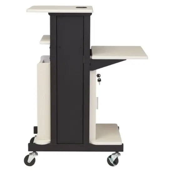 Premium Plus Presentation Lecture Podium Cart with Storage Cabinet Ivory Woodgrain/Black - Hampden Furnishings image {5}
