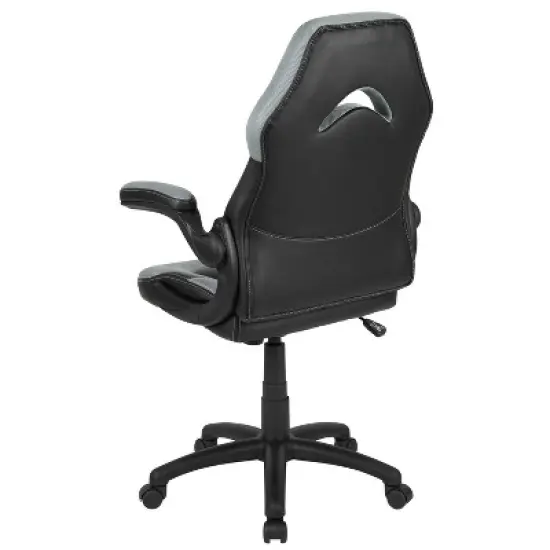 BlackArc High Back Gaming Chair with Gray and Black Faux Leather Upholstery, Height Adjustable Swivel Seat & Padded Flip-Up Arms image {5}