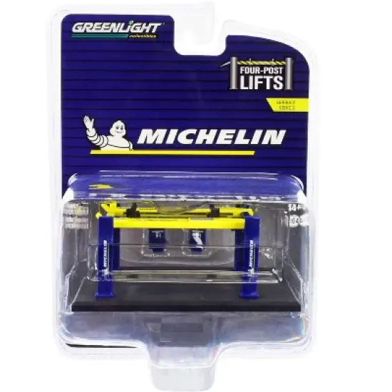 Adjustable Four-Post Lift "Michelin" Blue and Bright Yellow "Four-Post Lifts" Series 3 1/64 Diecast Model by Greenlight image {2}