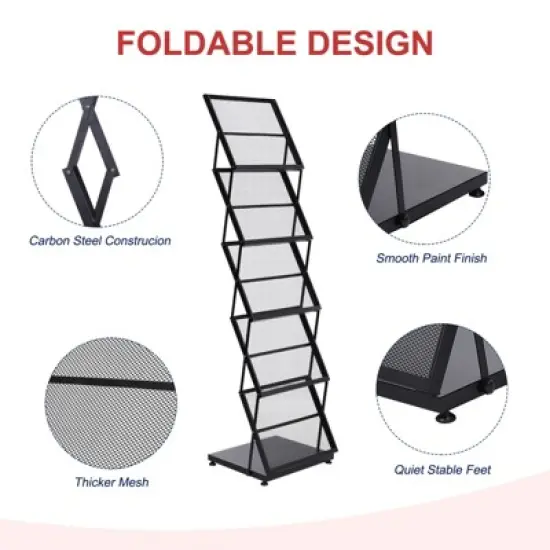 Unique Bargains Exhibition Foldable 5 Layers Brochure Magazine Display Racks with Wheels Black image {2}