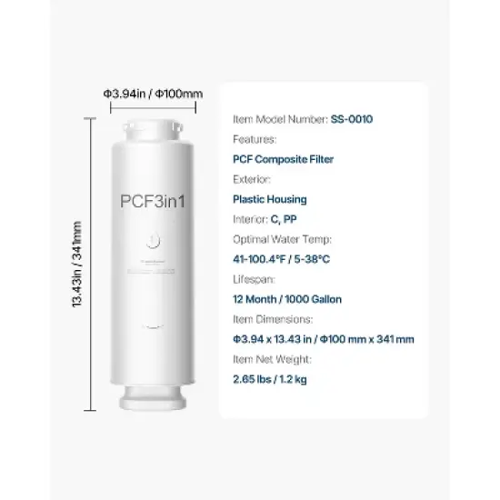 VEVOR PCF Replace Filter, 6-layer PCF Composite Water Filter Replacement, PCF Composite Filter, Reduces Chlorine & Odor, White image {7}