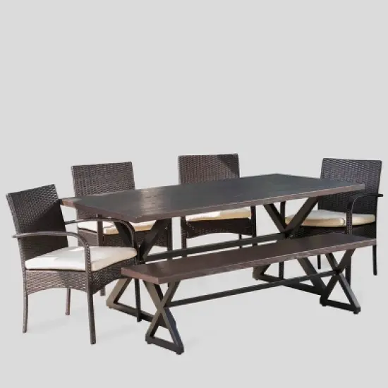 Palermo 6pc Aluminum & Wicker Patio Dining Set - Brown - Christopher Knight Home image {1}