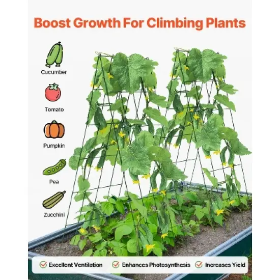 VEVOR Cucumber Trellis for Climbing Plants, 39" x 32" Foldable Cucumber Trellis Set with Twist Ties, Metal Garden Trellis for Raised Bed image {4}