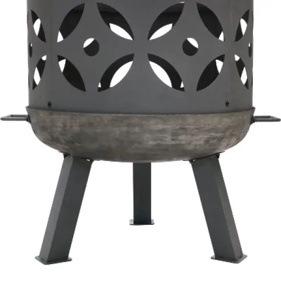 Sunnydaze Outdoor Camping or Backyard Cast Iron Retro Round Fire Pit Bowl with Handles and Spark Screen - 26" - Black image {5}