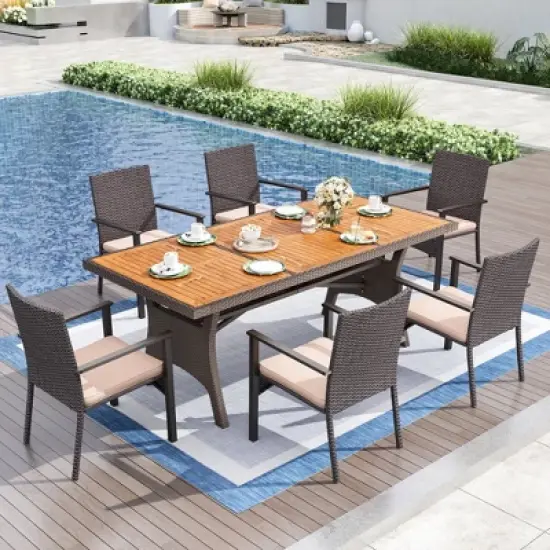 Captiva Designs 7pc Patio Furniture Set with Rectangle Table and Arm Chairs image {15}