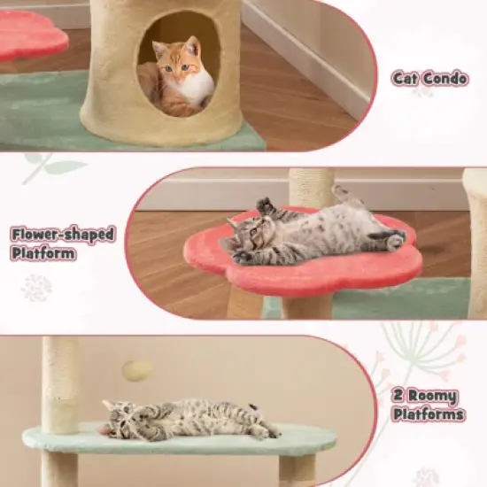 Costway 49" Tall Cat Tree Multi-Level Aesthetic Floral Kitten Tower Indoor Cat Climbing Stand Activity Center image {8}
