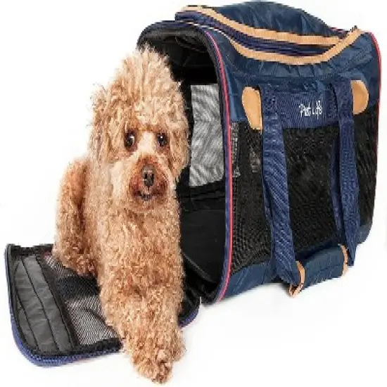 Pet Life Airline Approved Aero-Zoom Lightweight Wire Framed Collapsible Pet Carrier Blue-M image {1}