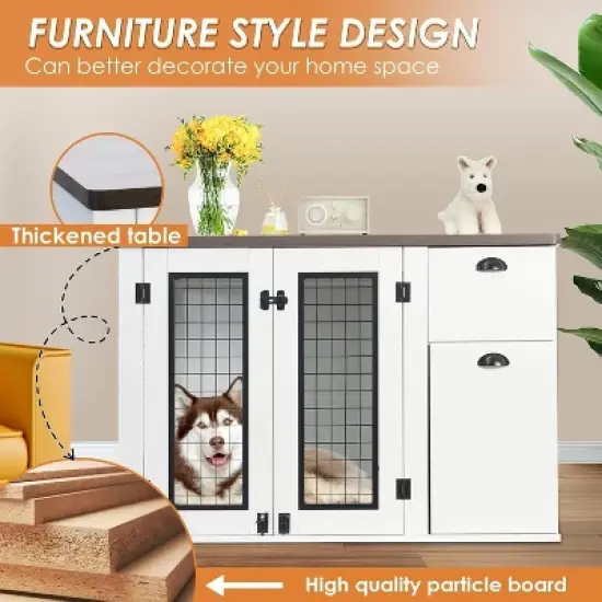 Coucheta 44" Wooden Dog Crate Furniture - Indoor Kennel with Drawers & Cabinet for Medium/Large Dogs image {5}