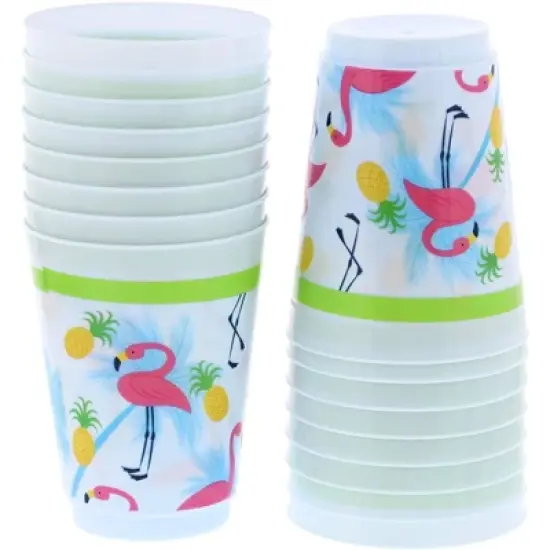 Blue Panda 16 Packs Plastic 16 oz Party Cups Tropical Flamingo Reusable Tumblers for Kids Girls Birthday Parties image {3}