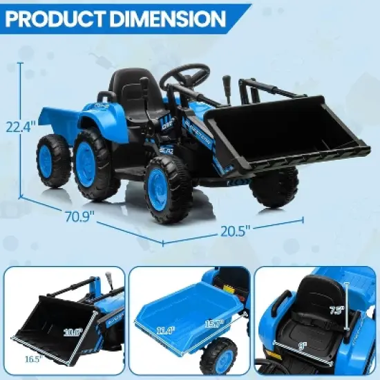 3 in 1 Kids Ride On Tractor with Detachable Trailer, 12V Electric Bulldozer with Shovel Bucket image {5}