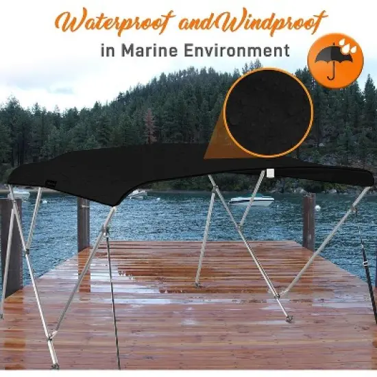 SereneLife 4 Bow Bimini Top Boat Cover - Gray - Waterproof & UV Resistant image {3}