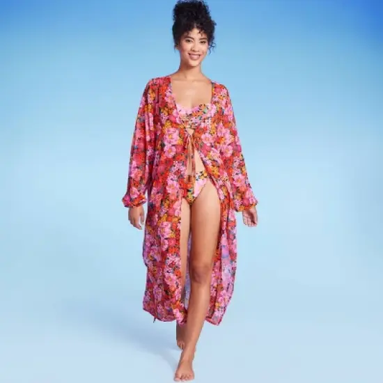 Women's Long Sleeve Open-Front Maxi Cover Up - Shade & Shore&trade; Multi Floral Print image {2}