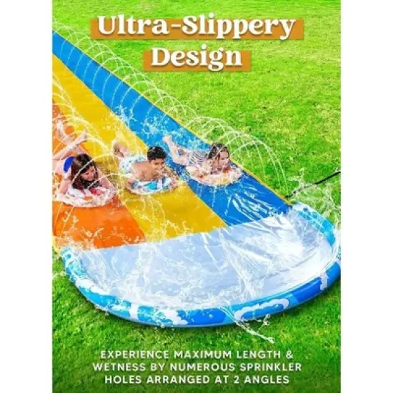 Joyfy 22.5ft Extra Large Triple Lane Water Slides, Summer Lawn Waterslides Toy with Build in Sprinkler for Kids Adults image {10}