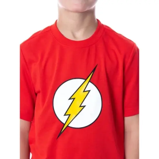 DC Comics Big Boys' The Flash Logo Short Sleeve Shirt Pajama Short Set Red image {3}