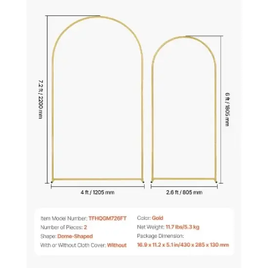 VEVOR Wedding Arch Backdrop Stand, 7.2FT & 4FT, Set of 2 Stand with Case Connection & Chassis Crossbar Design image {7}