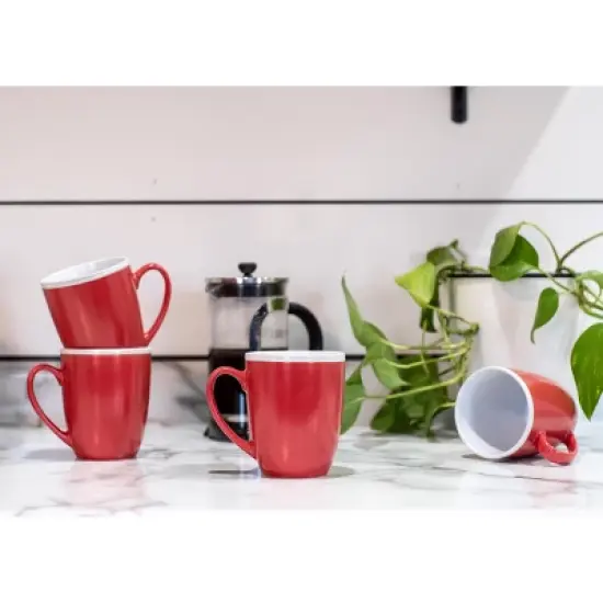 Elanze Designs Solid Color Red White Interior 16 ounce Matte Ceramic Mugs Matching Set of 4 image {4}