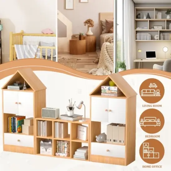 Kids Bookshelf And Toy Storage Organizer, Playful House-Shaped Children Bookcase Display Rack, For Nursery, Playroom, Living Room, Easy Assembly image {2}
