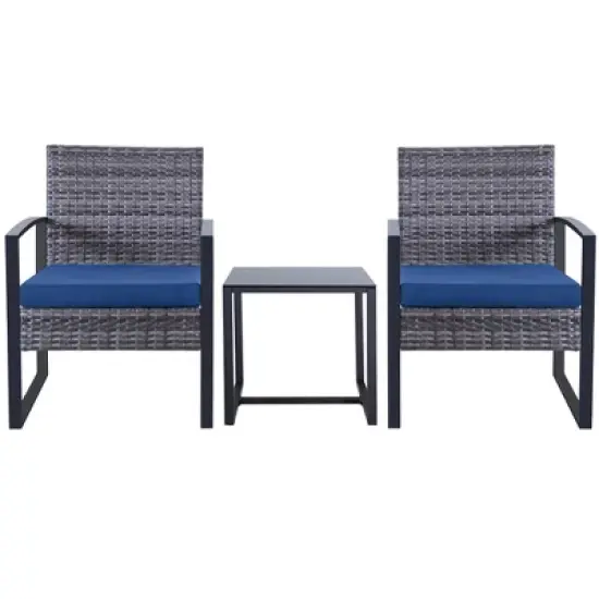 JUJABU 3 Piece Gray Wicker Outdoor Furniture Set with Cushions and Coffee Table image {10}