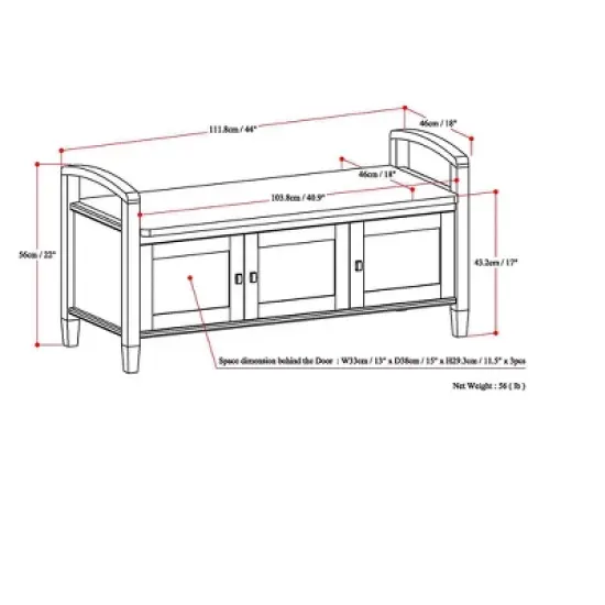 44" Norfolk Solid Wood Entryway Storage Bench - WyndenHall image {5}